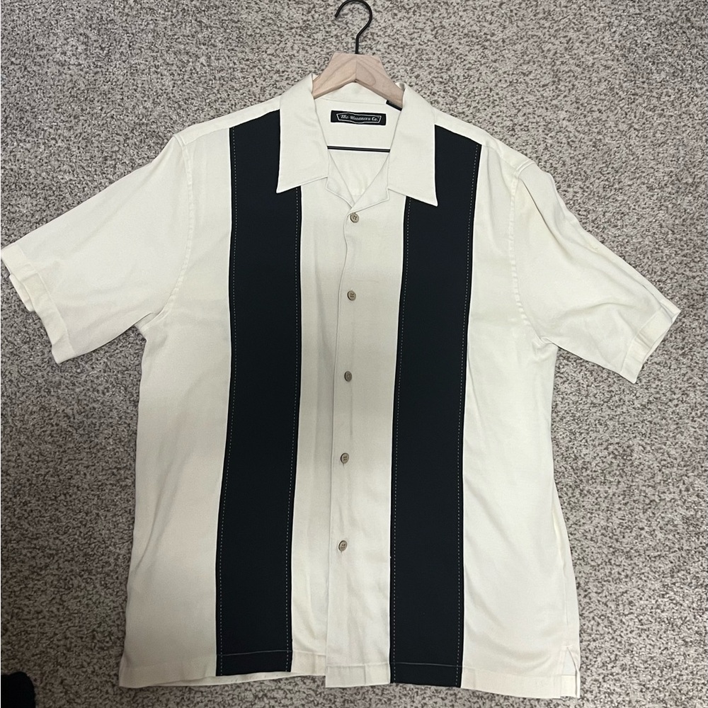 The Havanera co Men's Cream and Black Button Down Shirt